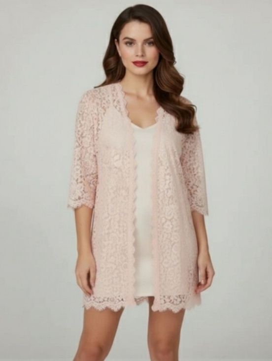 Isaac Mizrahi Sweaters - Isaac Mizrahi Live! XS Light Pink Lace 3/4 Sleeve Floral Lace Cardigan
